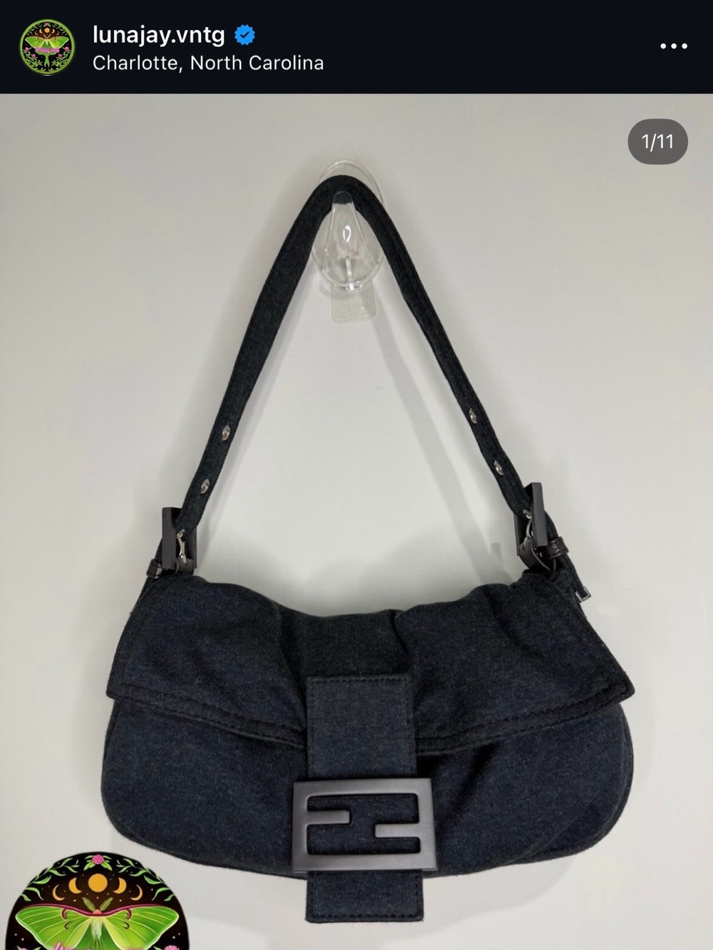 Fendi Gray Jersey Cotton Baguette Bag